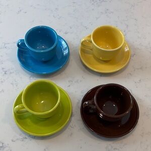 Fiesta Ware Cup & Saucer Set – Set of 4 – Mixed Colors